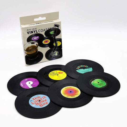 6x Creative Vinyl Record Cup Coasters w Holder Glass Drink Tableware Home Décor, A