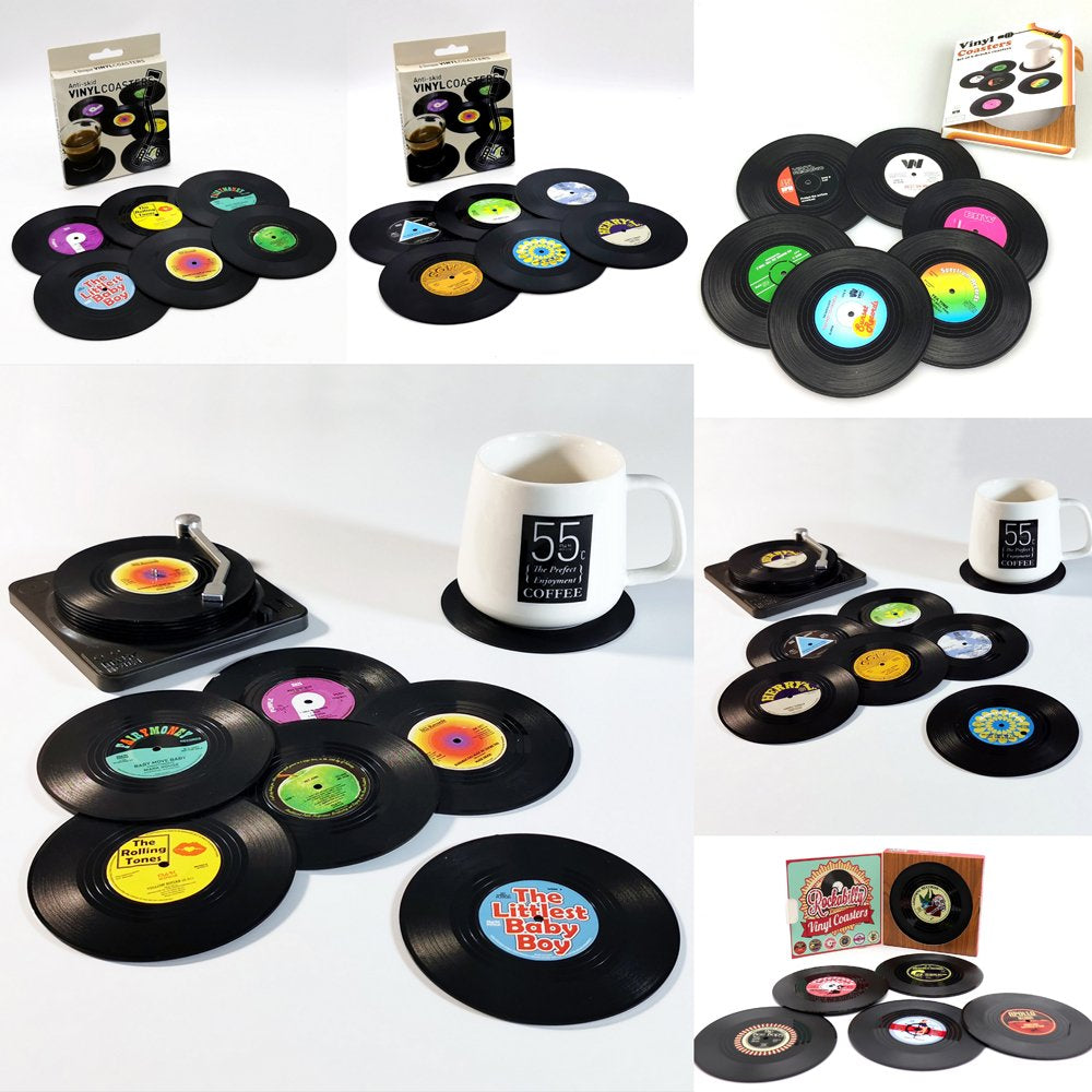6x Creative Vinyl Record Cup Coasters w Holder Glass Drink Tableware Home Décor, B