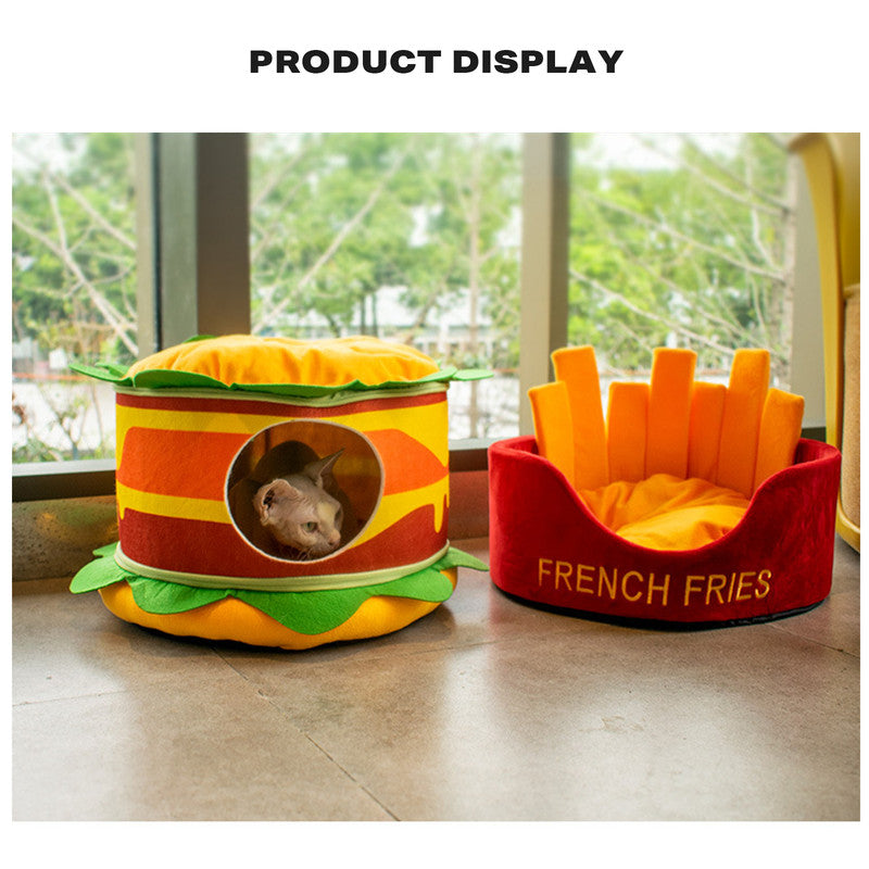 Washable Fries Pet Dog Cat Ded Calming Bed Warm Soft