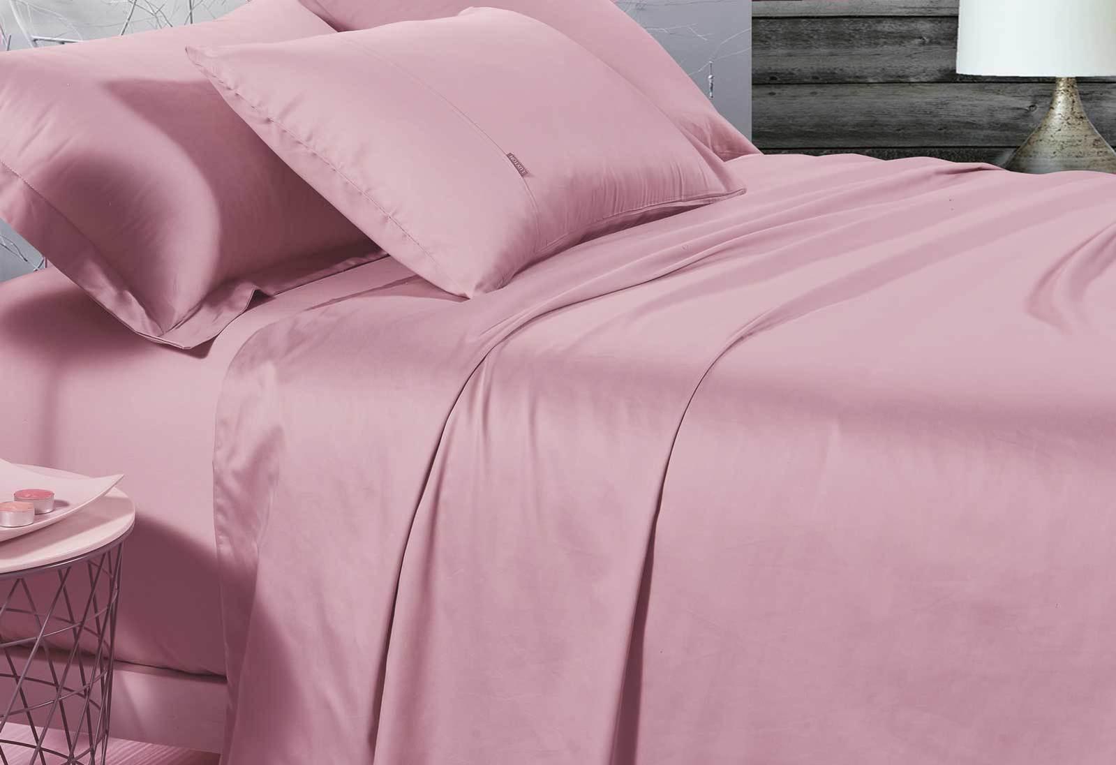 Luxton Queen Size 500TC Cotton Sateen Fitted Sheet (Pink Color)
