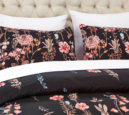 Luxton Queen Size 3pcs Floral Black Quilt Cover Set(3PCS)