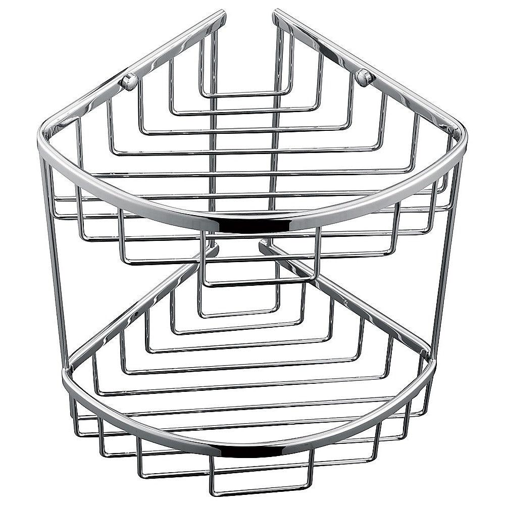 2-Tier Corner Bathroom Basket Shelf Rail Rack