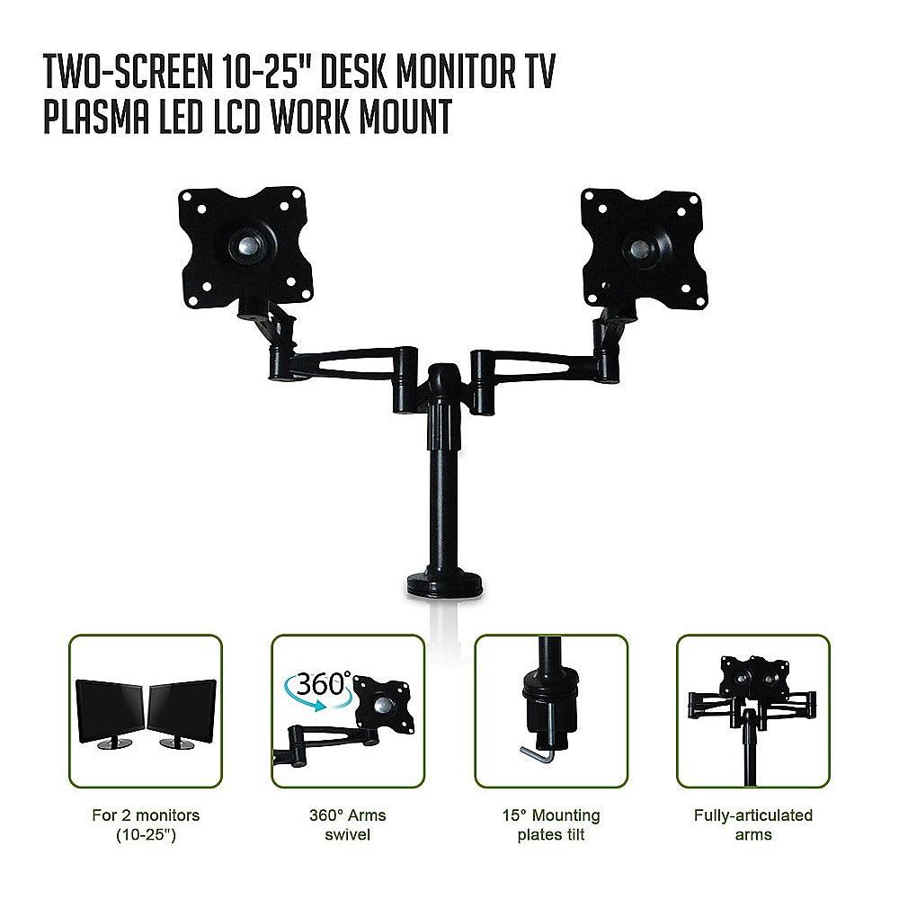 Two-Screen 10-25" Desk Monitor TV Plasma LED LCD Work Mount
