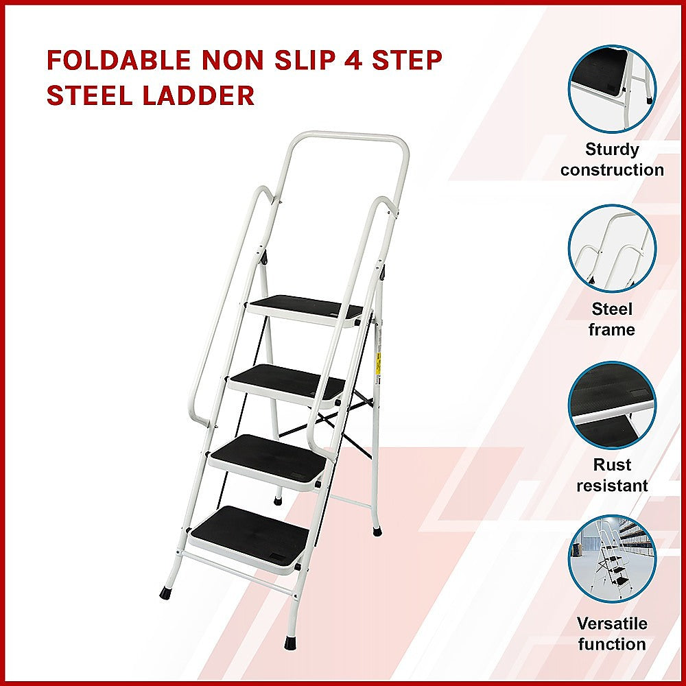 Foldable Non Slip 4 Step Steel Ladder