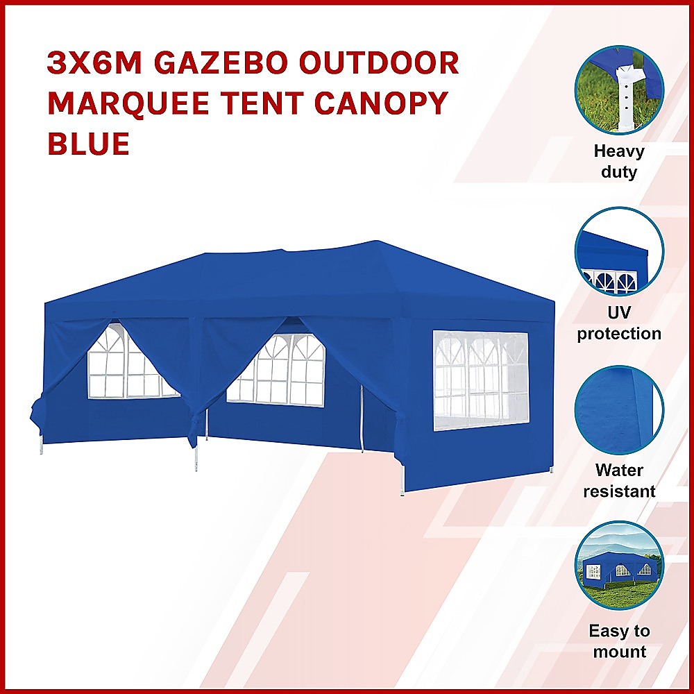 3x6m Gazebo Outdoor Marquee Tent Canopy Blue