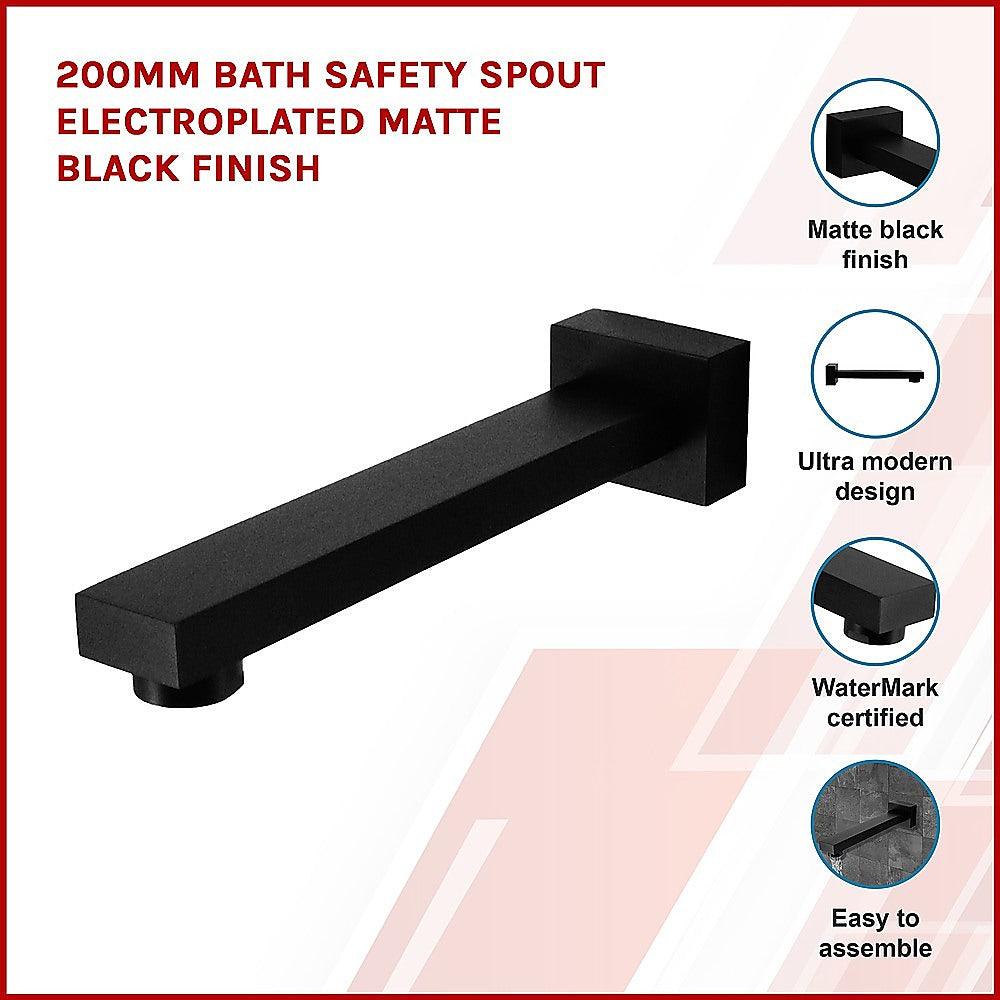 200mm Bath Safety Spout Electroplated Matte Black Finish