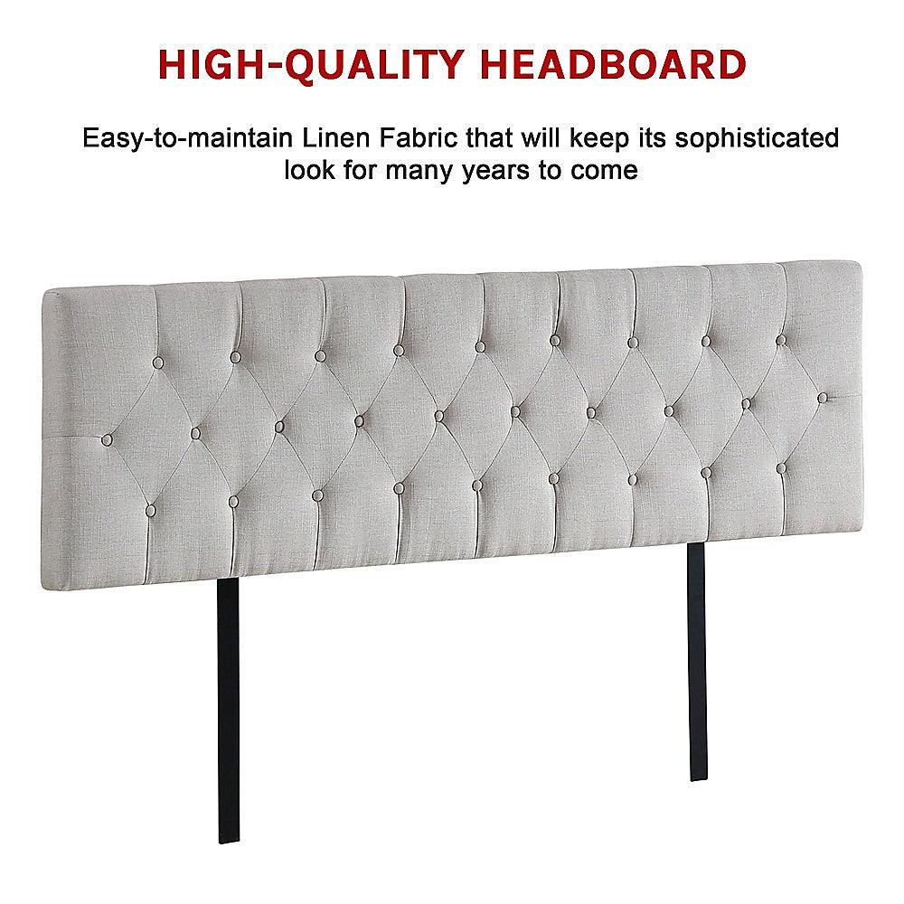Linen Fabric King Bed Deluxe Headboard Bedhead - Beige