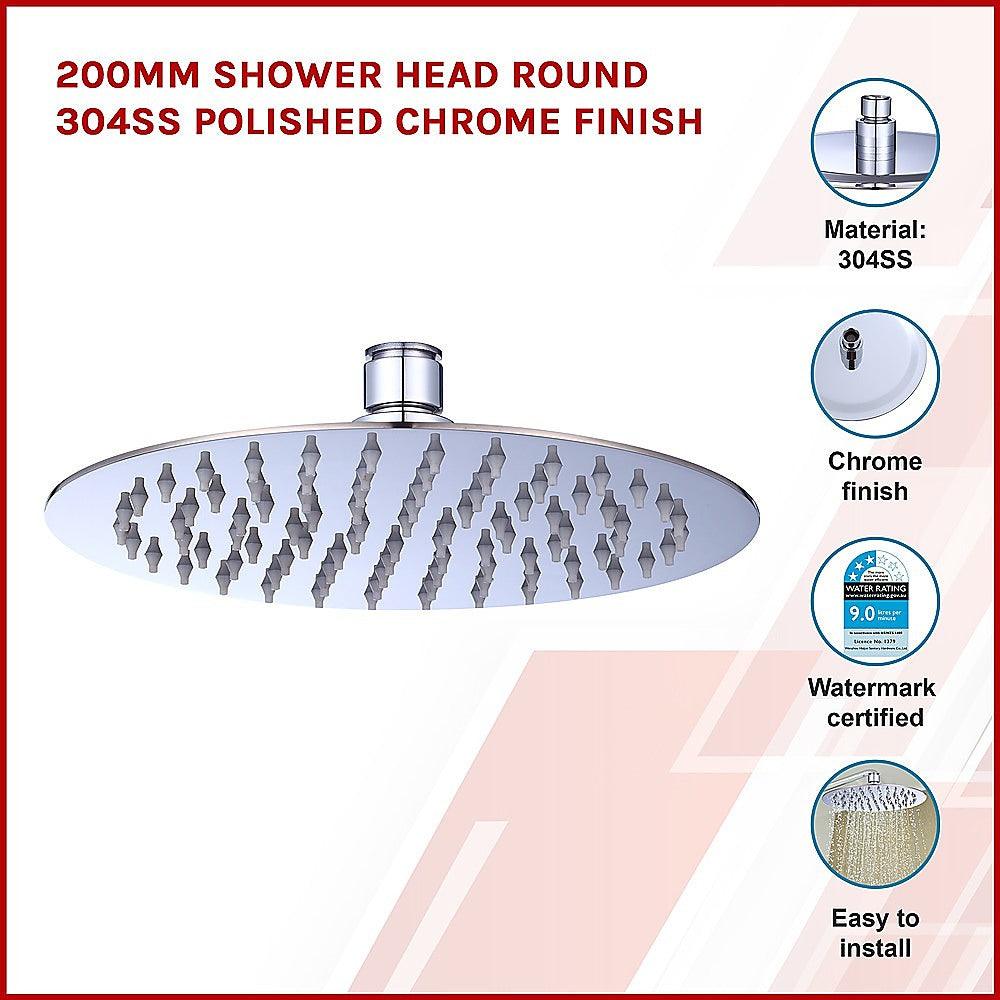 200mm Shower Head Round 304SS Polished Chrome Finish