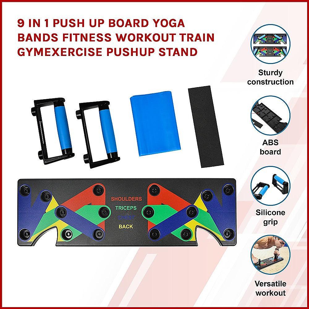 9 in 1 Push Up Board Yoga Bands Fitness Workout Train Gym Exercise Pushup Stand