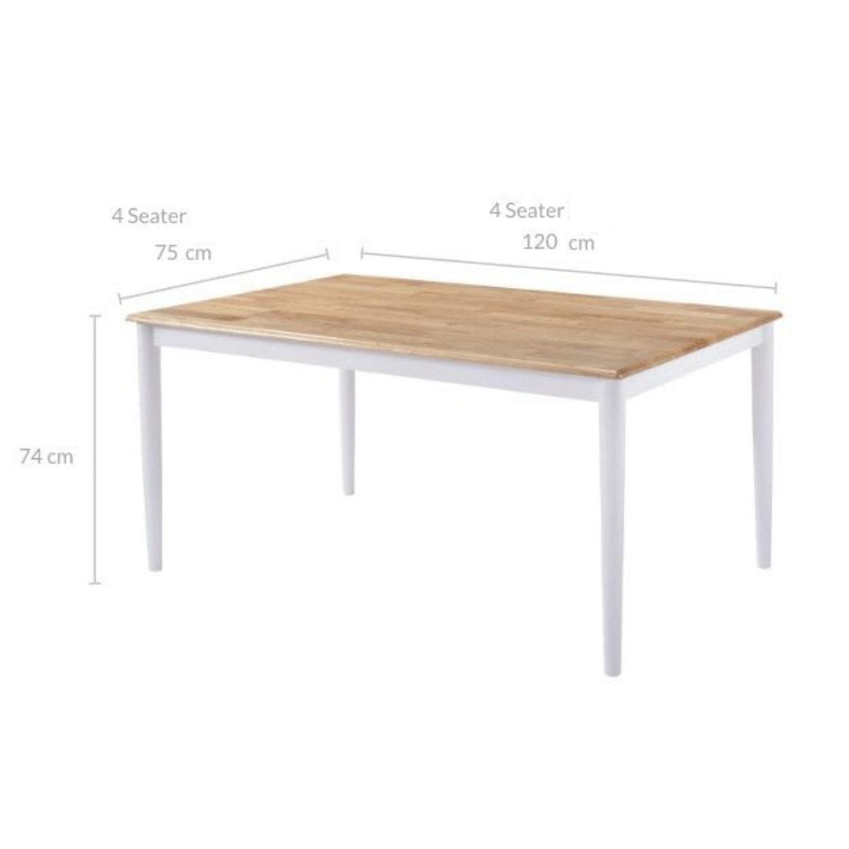 Lory 1.2m 4 seater dining table- Natural + White