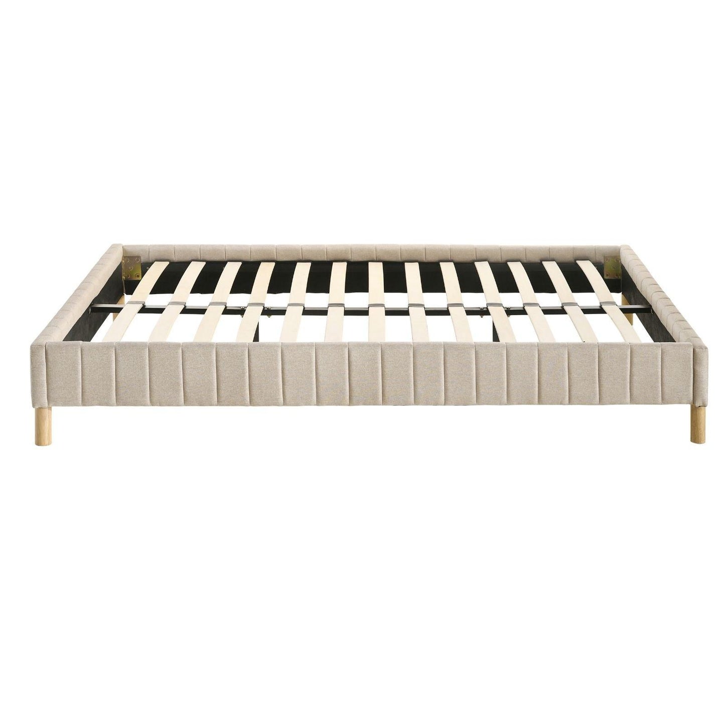 Contemporary Platform Bed Base Fabric Upholestered with Timber Slat King Single in Beige