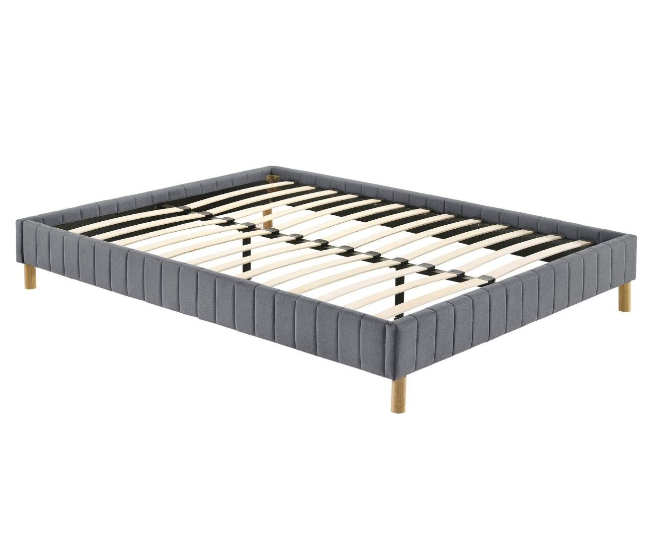 Aries Contemporary Platform Bed Base Fabric Frame with Timber Slat Double Light Grey
