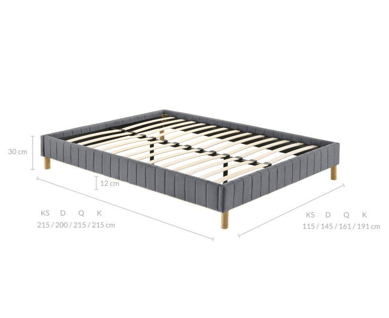 Aries Contemporary Platform Bed Base Fabric Frame with Timber Slat Double Light Grey