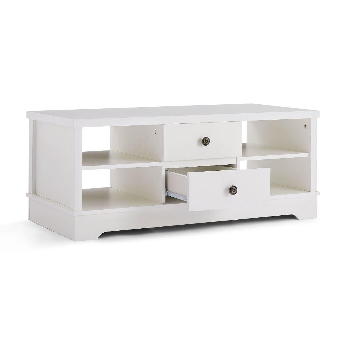 Margaux White Coastal Style Coffee Table with Drawers