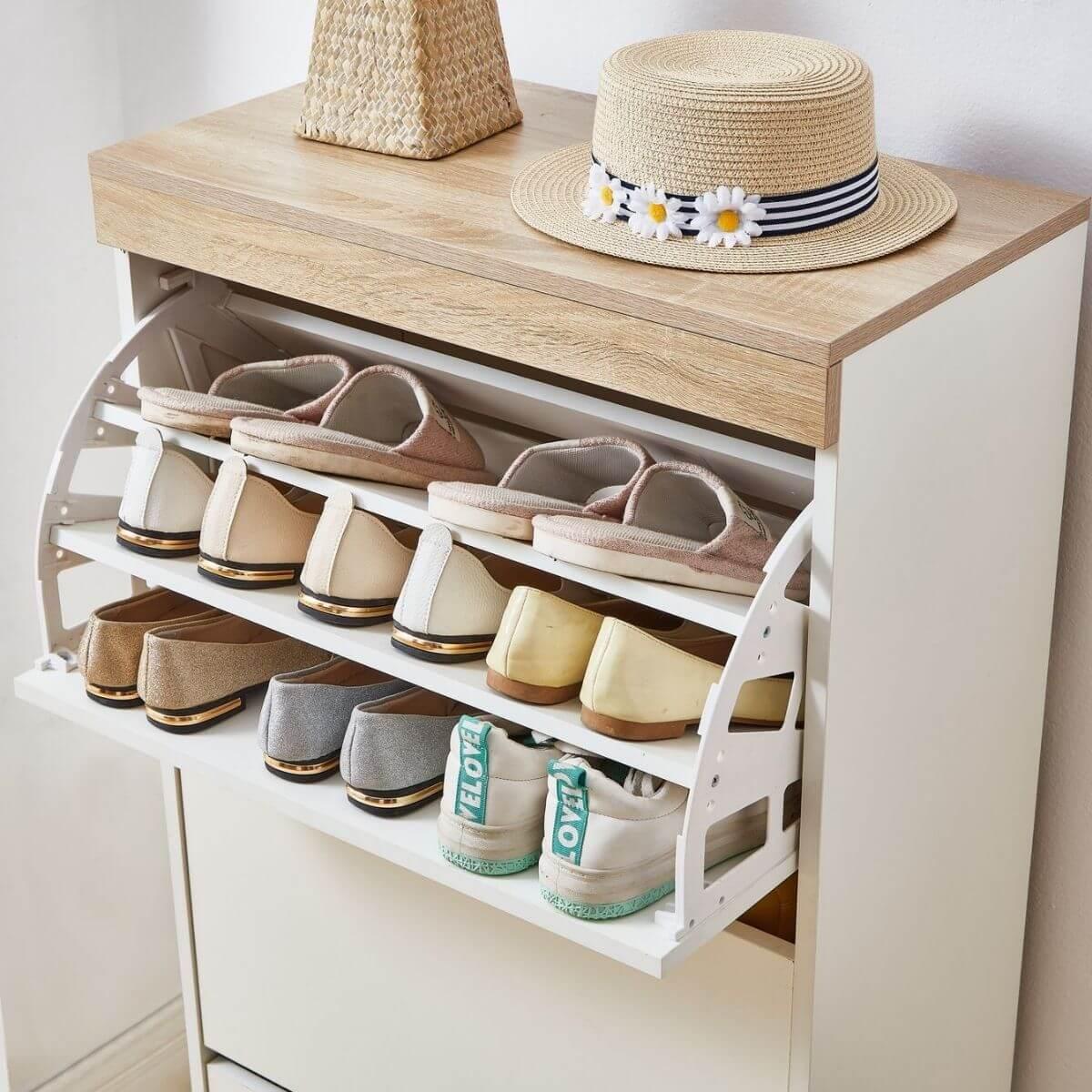 Aiden Coastal White Oak Small Shoe Cabinet