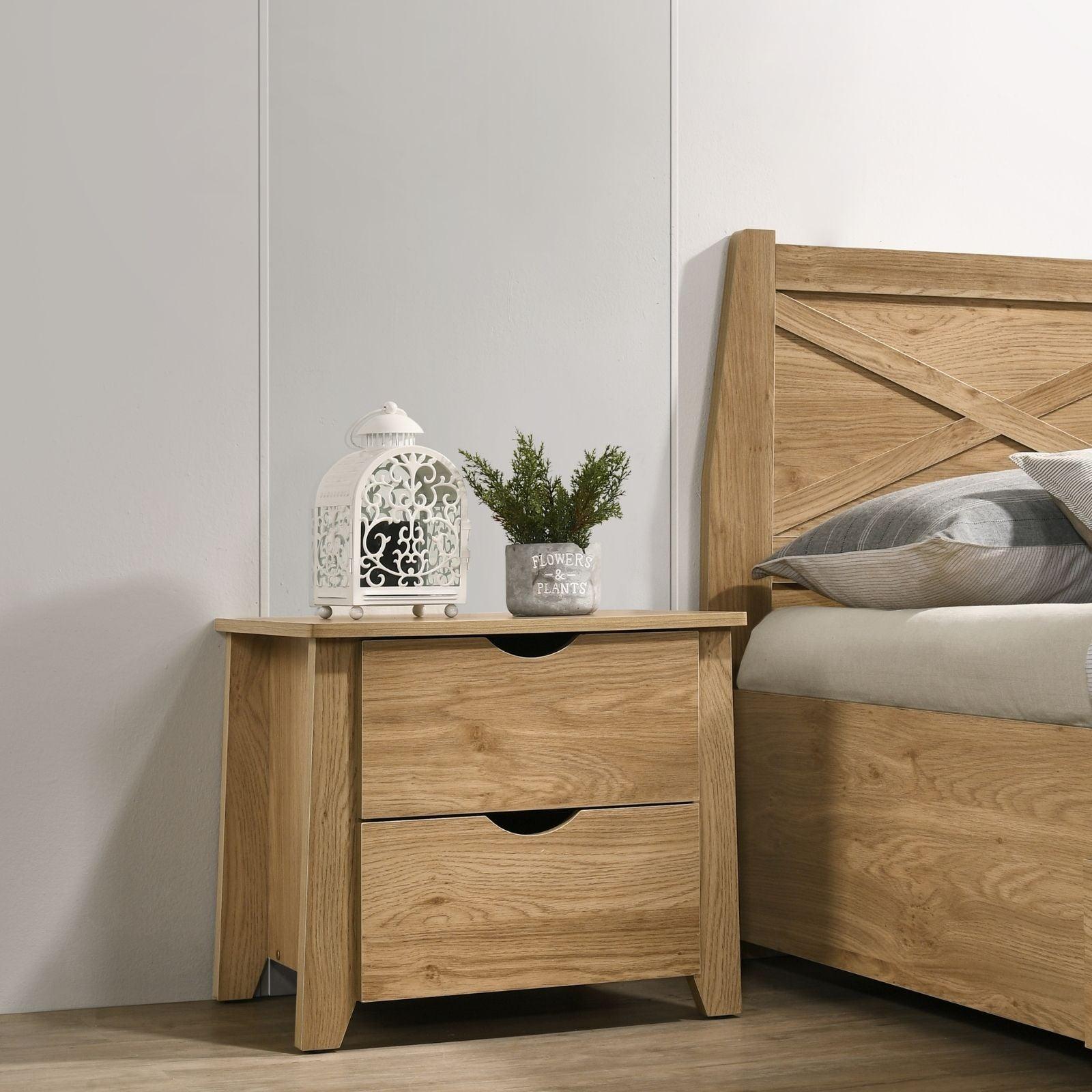 Mica Wooden Bedside Table with 2 Drawers