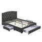 French Provincial Modern Fabric Platform Bed Base Frame with Storage Drawers King Charcoal