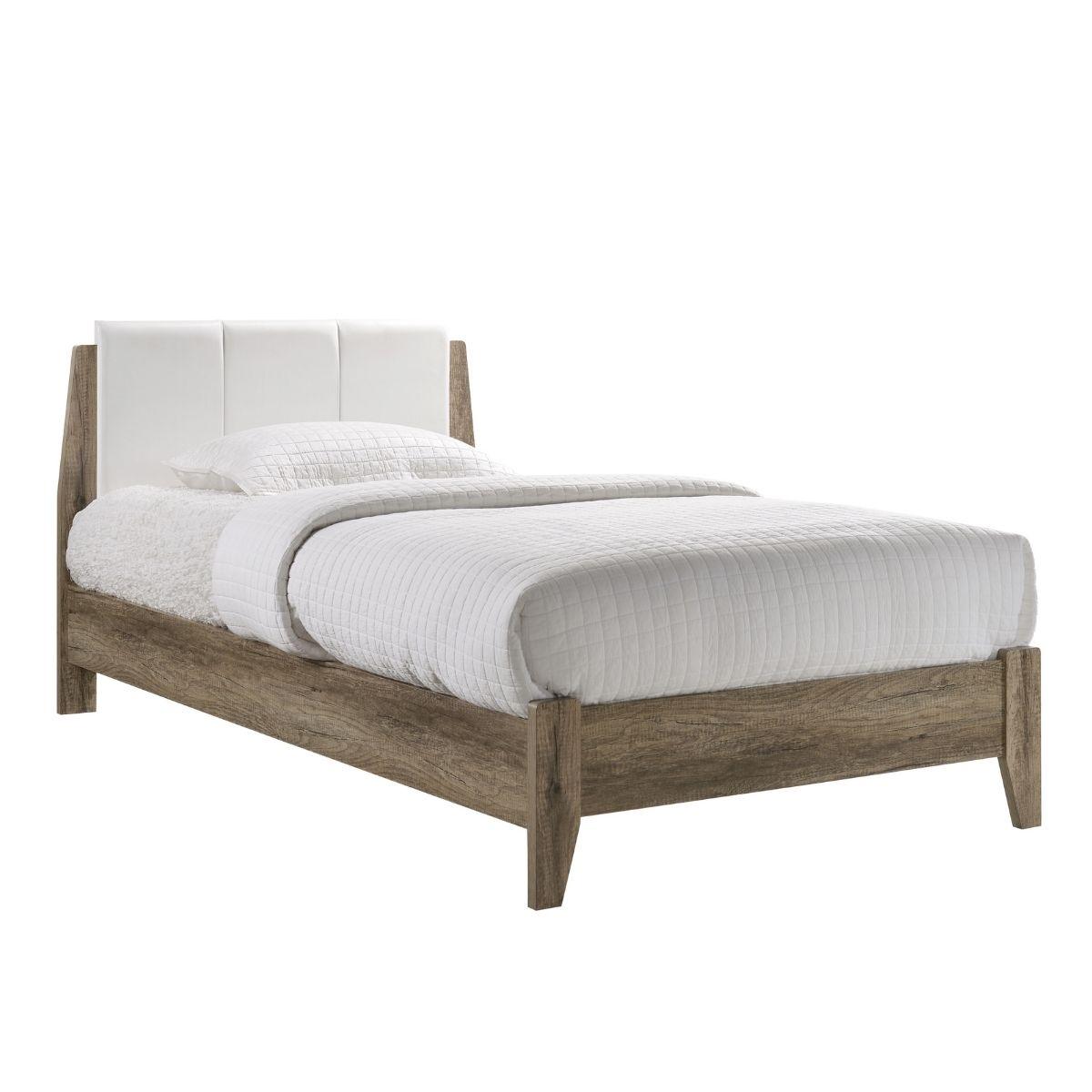 Wooden Bed Frame with Leather Upholstered Bed Head Size King