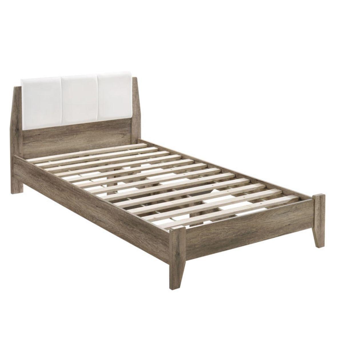 Wooden Bed Frame w Leather Upholstered Bed Head Queen