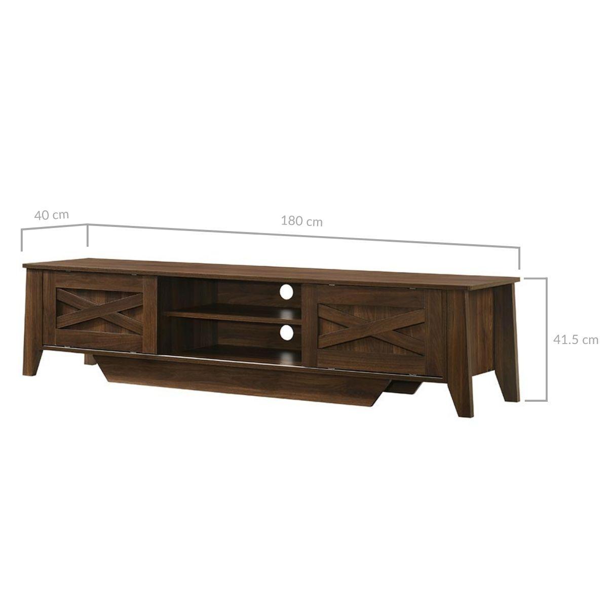 Industrial Style 180cm TV Stand Cabinet Entertainment Unit Dark Wood Lowline Sliding Door