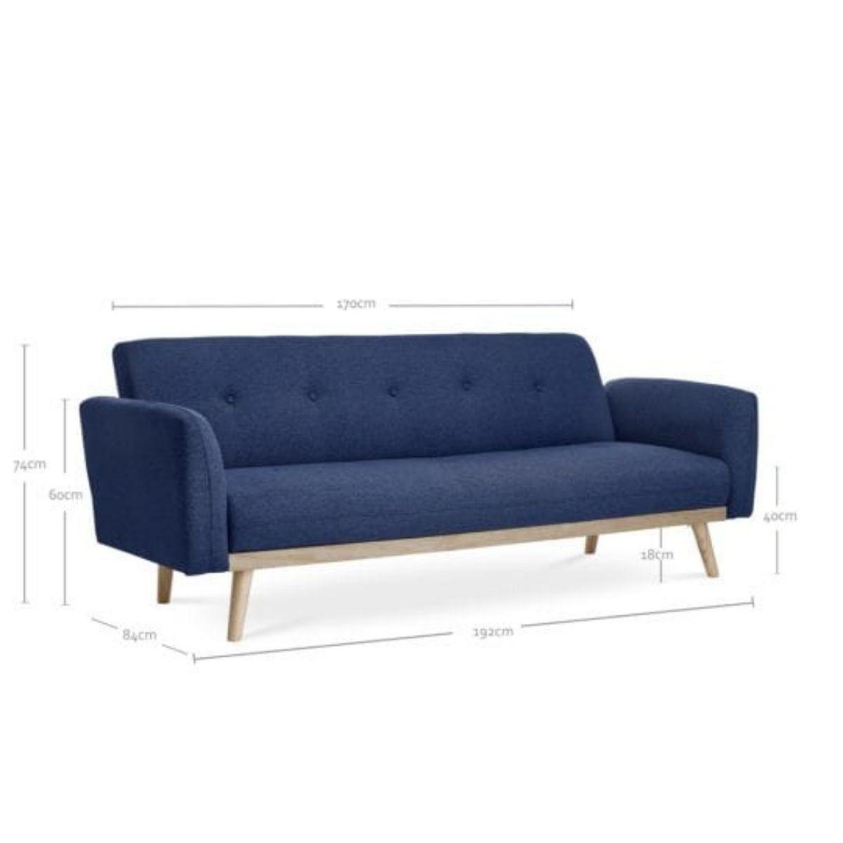 Nicholas 3-Seater Blue Foldable Sofa Bed