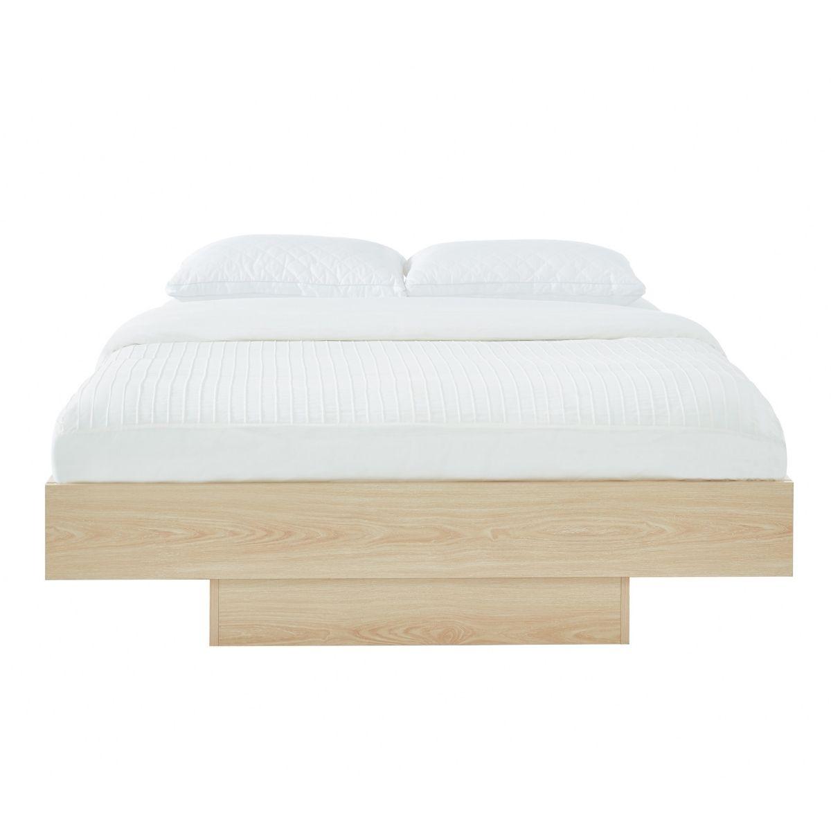 Natural Oak Wood Floating Bed Base King