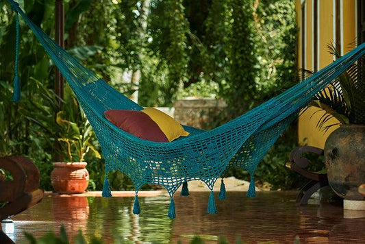 Mayan Legacy King Size Deluxe Outdoor Cotton Mexican Hammock in Bondi Colour