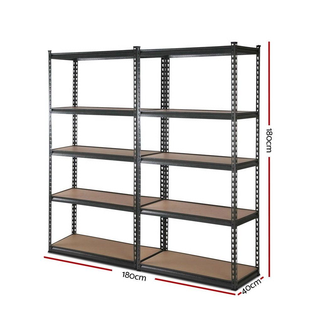 2x1.8M 5-Shelves Steel Warehouse Shelving Racking Garage Storage Rack Grey