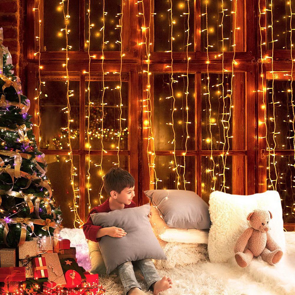 Jingle Jollys 6X3M Christmas Curtain Lights 600LED Warm White