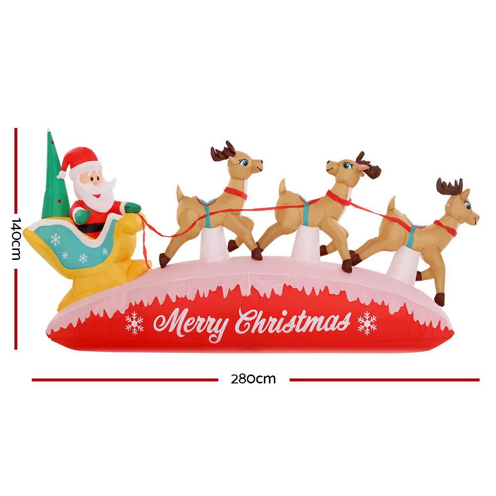 Jingle Jollys Inflatable Christmas Santa On Sleigh 2.8M Lights Outdoor Decorations