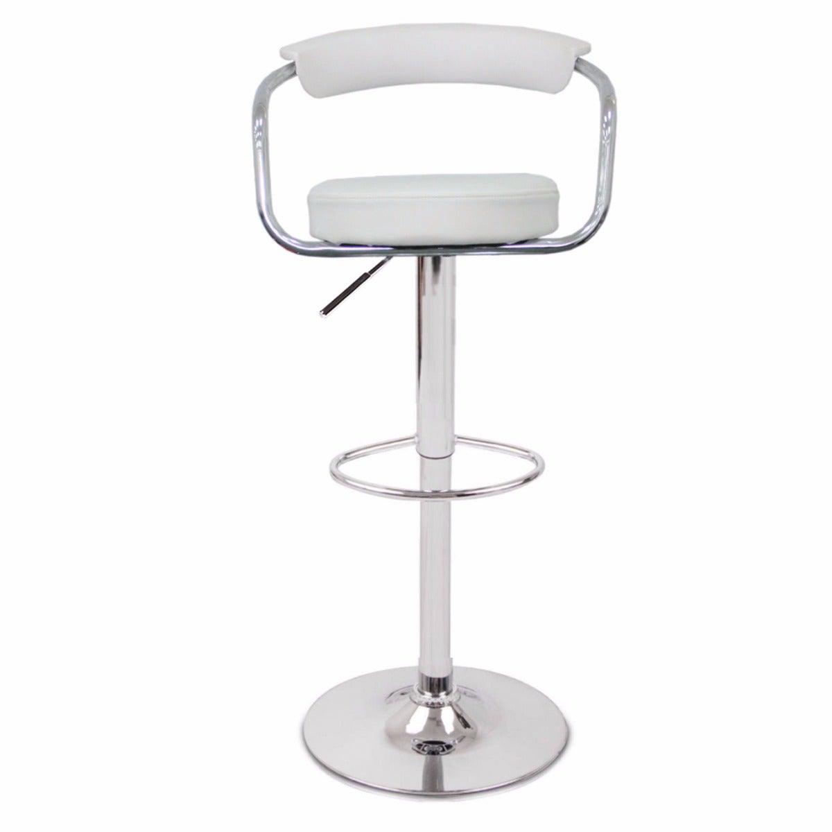 2X White Bar Stools Faux Leather High Back Adjustable Crome Base Gas Lift Swivel Chairs