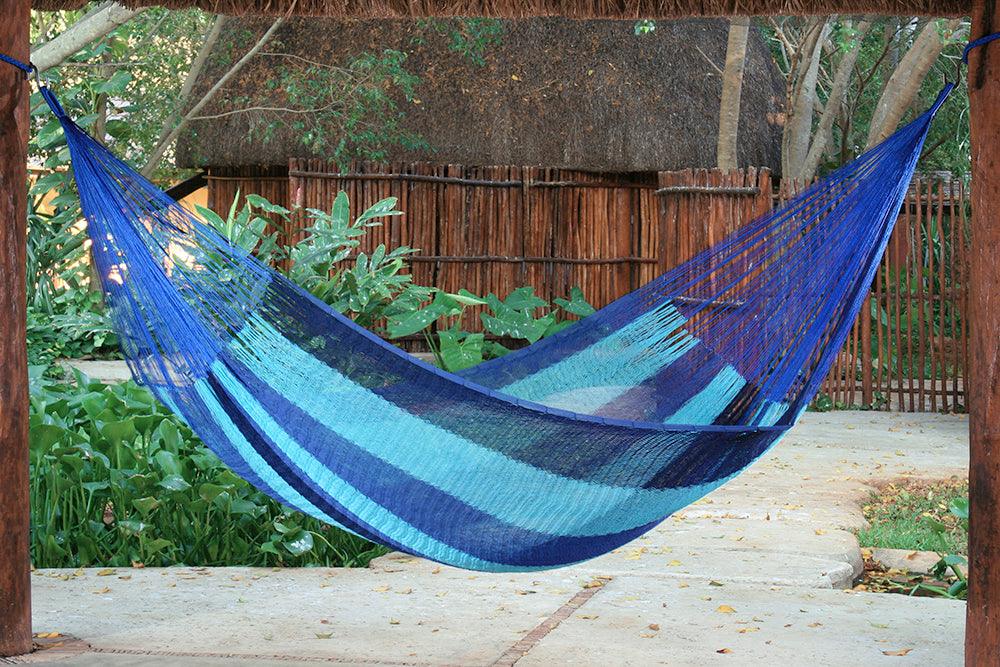 King Size Mayan Legacy Cotton Mexican Hammock in Caribean Blue Colour