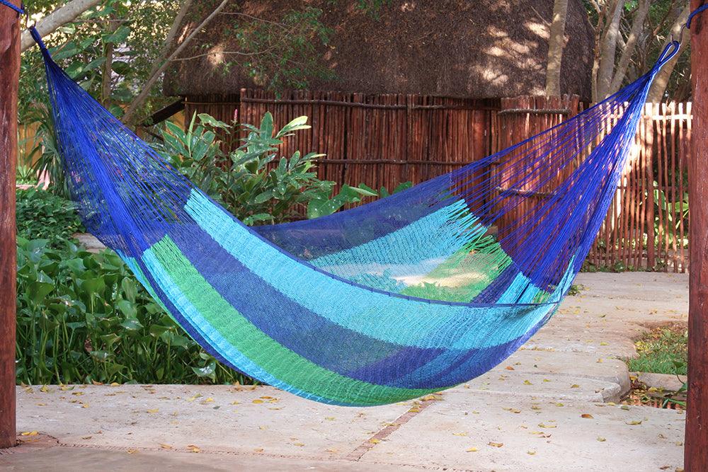 King Size Mayan Legacy Cotton Mexican Hammock in Oceanica Colour