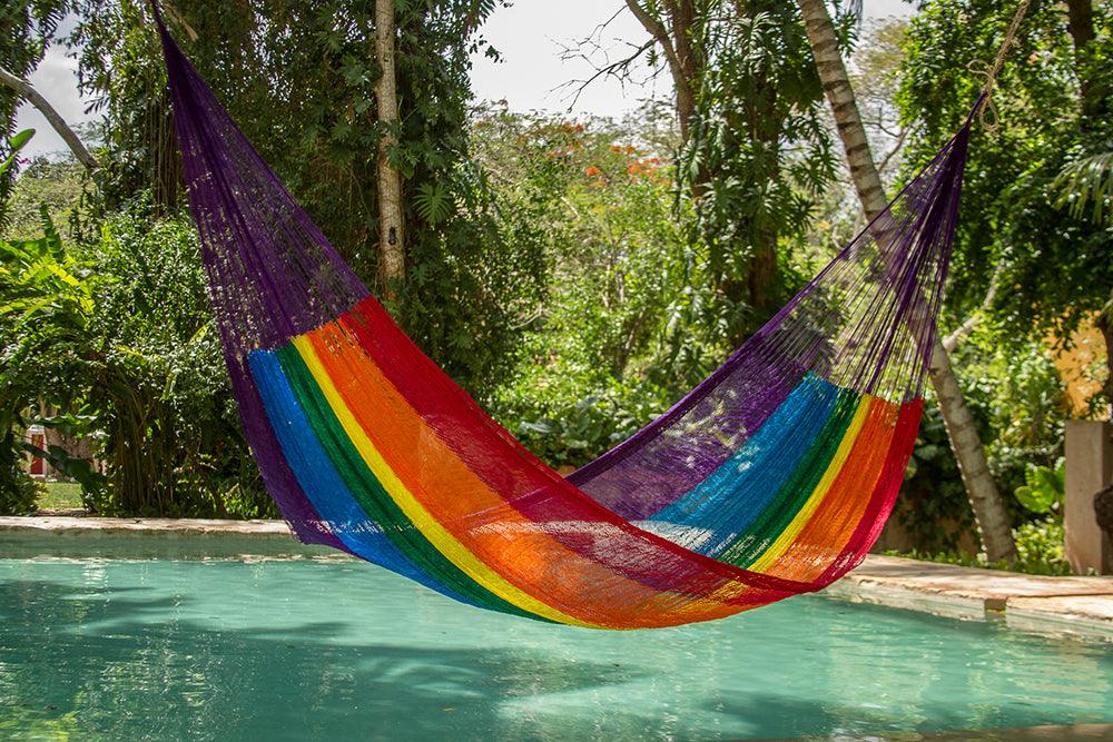 Jumbo Plus Size Mayan Legacy Nylon Mexican Hammock in Rainbow Colour