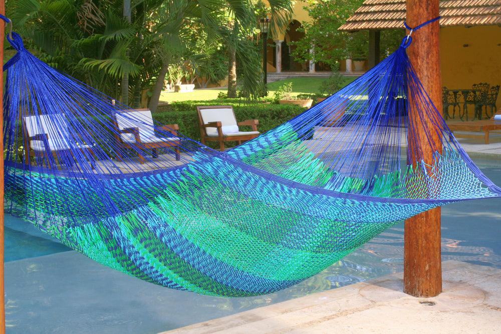 Queen Size Outoor Cotton Mayan Legacy Mexican Hammock in Caribe