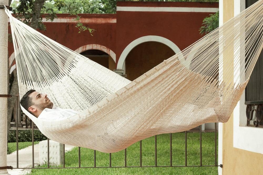 King Size Outoor Cotton Mayan Legacy Mexican Hammock in Cream