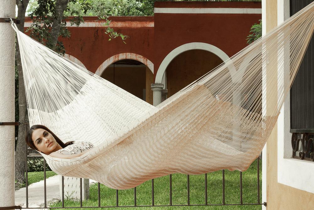 Queen Size Outoor Cotton Mayan Legacy Mexican Hammock in Cream