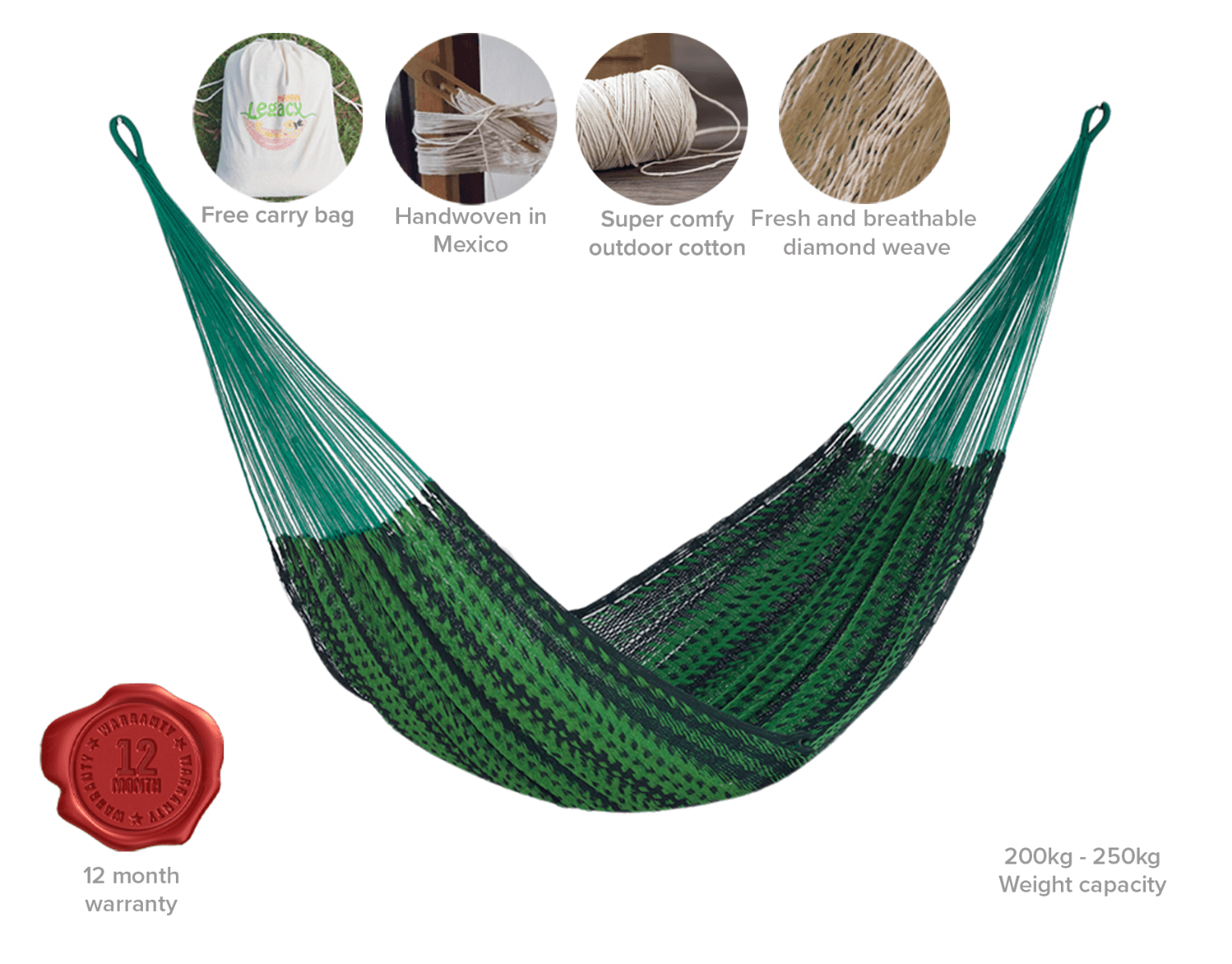 Queen Size Outoor Cotton Mayan Legacy Mexican Hammock in Jardin