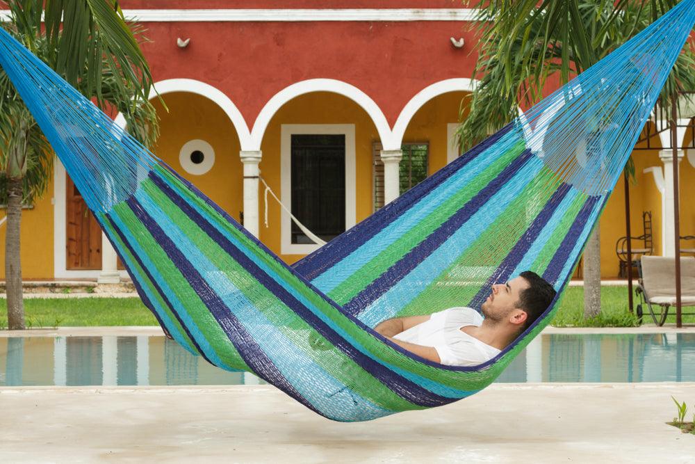 Queen Size Outoor Cotton Mayan Legacy Mexican Hammock in Oceanica
