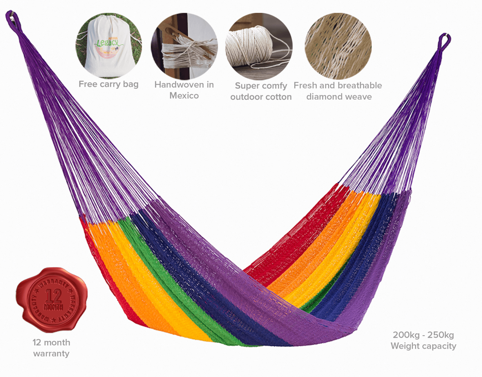 Jumbo Size Outoor Cotton Mayan Legacy Mexican Hammock in Rainbow