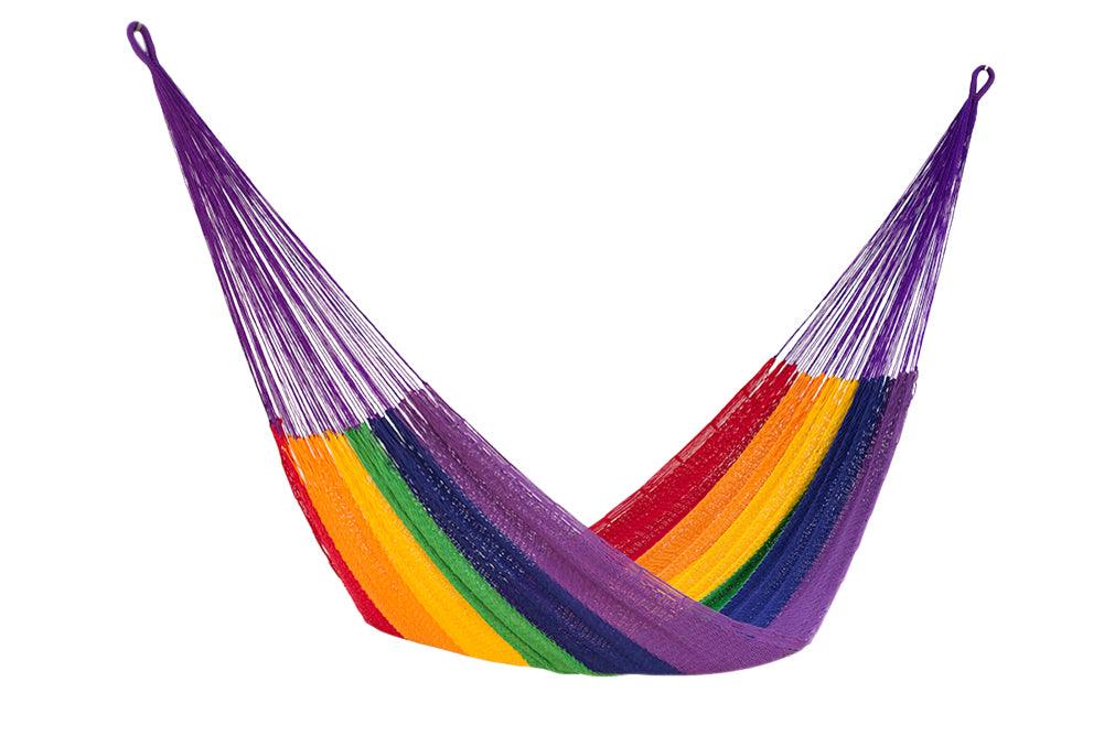 Queen Size Outoor Cotton Mayan Legacy Mexican Hammock in Rainbow