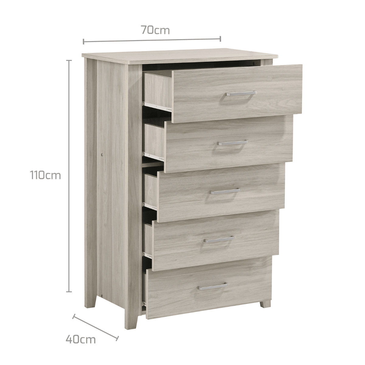 5 Chest Of Drawers Tallboy In White Oak
