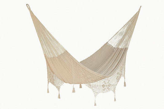 King Size Mayan Legacy Deluxe Outdoor Cotton Mexican Hammock in Cream Colour