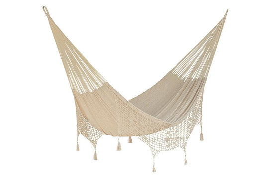 Queen Size Mayan Legacy Deluxe Outdoor Cotton Mexican Hammock in Cream Colour